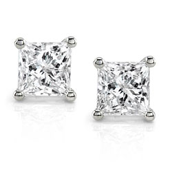 Platinum 1ct TDW Princess Diamond Stud Earrings