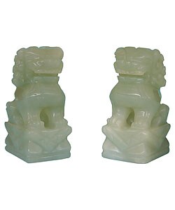 Hand-carved Jade Foo-dog Dragons (Set of 2)