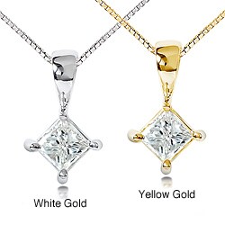 14k Gold 1/3ct TDW Princess Diamond Solitaire Pendant (H-I, SI1-SI2)