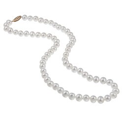 DaVonna 14k Gold White Freshwater Pearl 18-inch Necklace (6.5-7 mm)