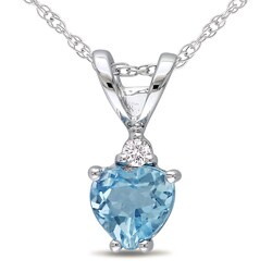 10k White Gold Diamond Blue Topaz Pendant