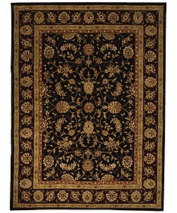 Handmade Isfahan Black/ Burgundy Wool and Silk Rug (9'6 x 13'6)