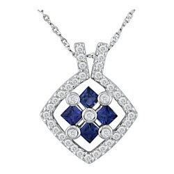 14k White Gold 1/5ct TDW Diamond Blue Sapphire Pendant
