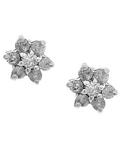 10k White Gold 1/4ct Diamond Flower Cluster Earrings
