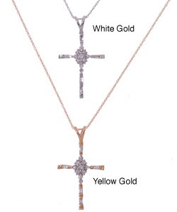 14k Gold and 1/4ct Diamond Cluster Cross Pendant