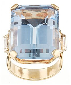 14k Yellow Gold Deco Style Aquamarine Ring