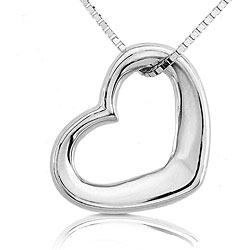 Platinum Polished Heart Pendant with 14-kt. Chain