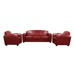 Red Bi-cast Leather Two Chairs and Sofa Set