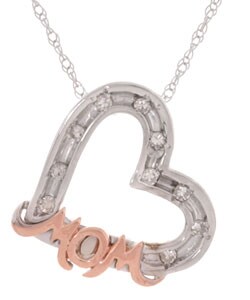 10k Gold 1/10ct TDW Diamond Heart MOM Necklace