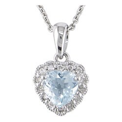 14k White Gold Aquamarine and Diamond Accent Heart Necklace