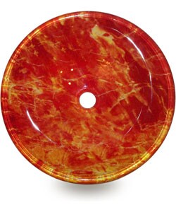 Fontaine Red Marbled Glass Vessel Sink with Drain
