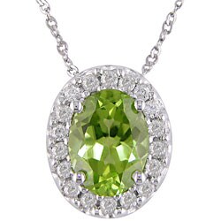 14k White Gold 1/5ct TDW Diamond & Peridot Pendant