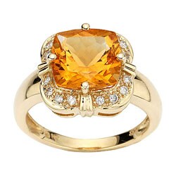 14k Gold 1/10ct TDW Diamond Citrine Ring  (Set of 2)