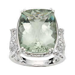 14-kt White Gold 1/5-ct Diamond Green Amethyst Ring