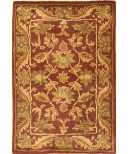 Handmade Exquisite Wine/ Gold Wool Rug (2' x 3')
