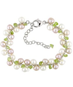 Silver Cultured Freshwater Pearl Peridot Bracelet