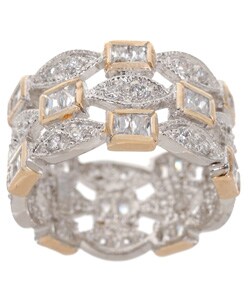 Icz Stonez Sterling Silver/18k Gold CZ Three-row Ring