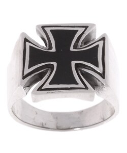 Men's Sterling Silver Black Onyx Iron Cross Ring