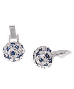 Icz Stonez Sterling Silver Blue and White CZ Round Cuff Links