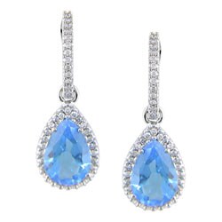14k Gold 1/3ct Diamond Blue Topaz Hoop Earrings