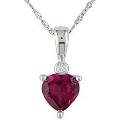 10k White Gold Created Ruby Heart Diamond Necklace