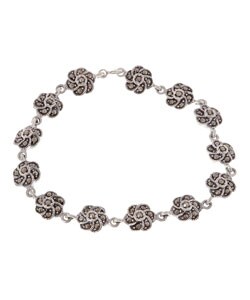 Sterling Silver Marcasite Flower Link Bracelet