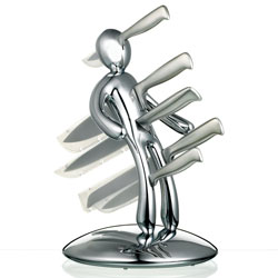The Ex 5pc Knife Set with Limited Edition Chrome Holder designed by Raffaele Iannello
