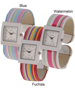 Geneva Women's Platinum Candy Stripe Fashion Watch