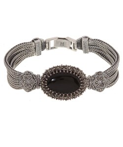 Sterling Silver Marcasite and Onyx Bold Bracelet
