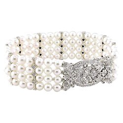 14k Gold Cultured Pearl 2/5ct Diamond Bracelet
