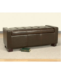 Tufted Leather Storage Bench Dark Brown