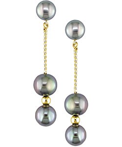 14k Gold Black Cultured Freshwater Pearl Earrings