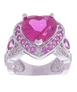 Icz Stonez Sterling Silver Created Pink Sapphire CZ Heart Ring