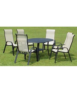High-back Sling Chair Patio Set with Cast Table