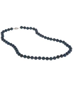 14k White Gold Cultured Akoya Black Pearl Necklace (7-7.5 mm)