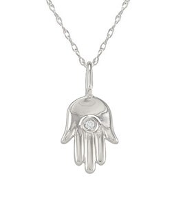 14k White Gold Diamond Hamsa Pendant