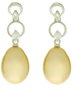 14k Cultured South Sea Golden Pearl Diamond Earrings