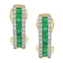 14k Yellow Gold Emerald 1/5ct TDW Diamond Earrings