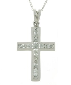 14k White Gold 1ct TDW Diamond Cross Necklace (G-H, I2)