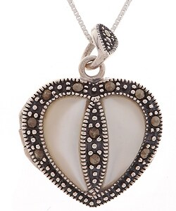 Silver Marcasite Heart Mother of Pearl Pendant