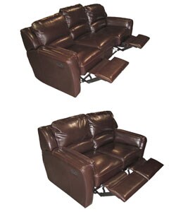 Chocolate Reclining Leather Sofa and Reclining Loveseat Set