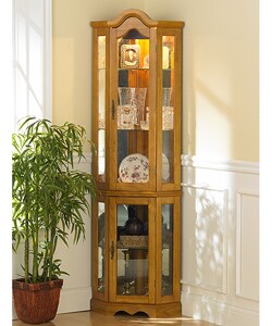 Golden Oak Lighted Curio Cabinet