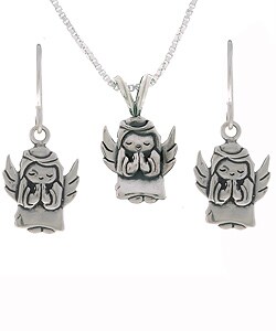 Sterling Silver Angel Necklace and Earrings Set