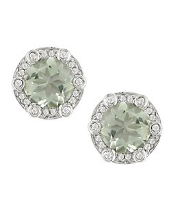 14k Gold 1/5ctw Diamond Green Amethyst Earrings