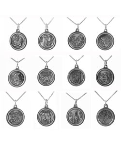 Oxidized Silver Chinese Zodiac Character Pendant