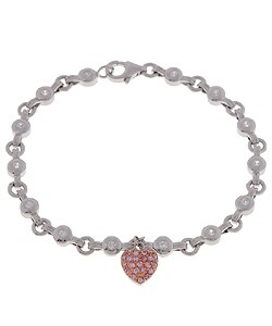 Sterling Silver CZ Bracelet with Pink Heart Charm