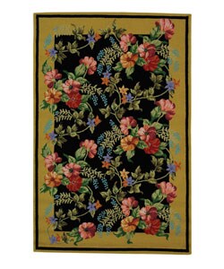 Hand-hooked Midnight Garden Black Wool Rug (5'3 x 8'3)