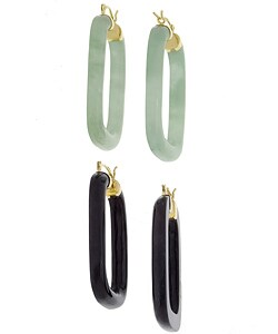 14k Gold Jade Round Elongated Earring