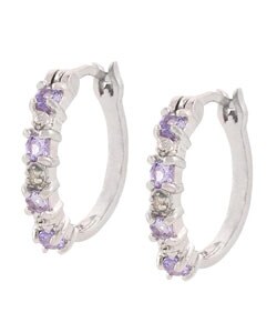 Glitzy Rocks Sterling Silver Amethyst Diamond-accent Hoop Earrings