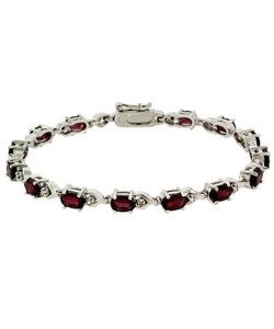 Glitzy Rocks Sterling Silver Diamond Accent Garnet Bracelet